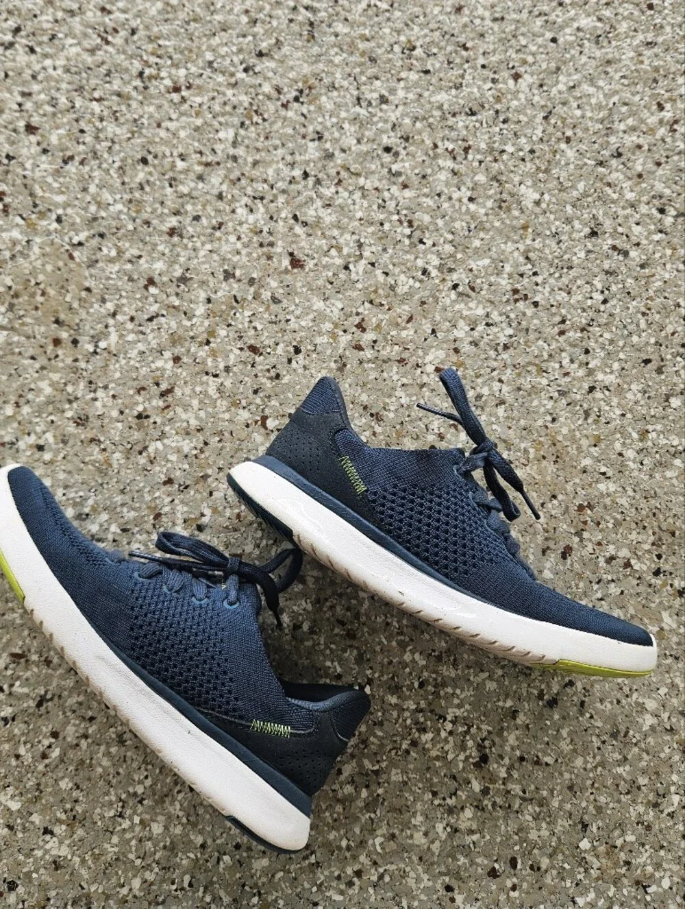 Men's Navy Knit Athletic Sneakers with White Sole and Lime Accent